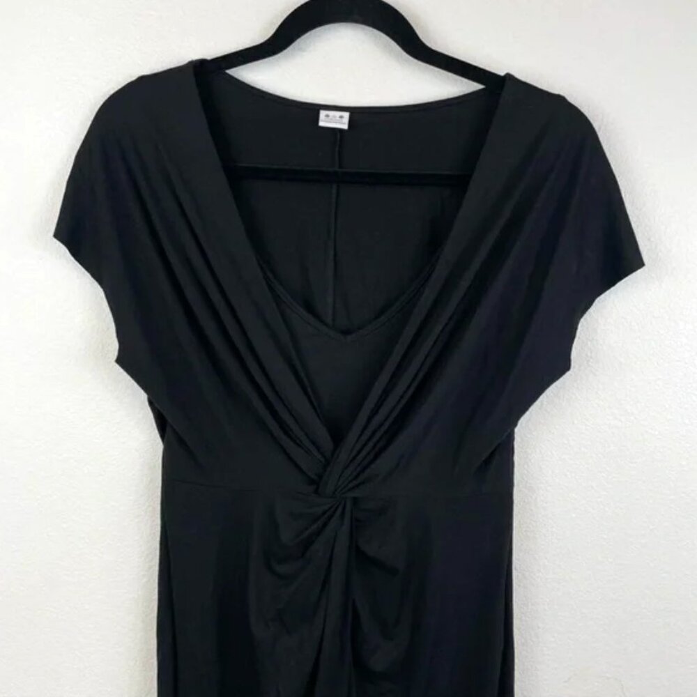 Nordstrom Three Dots black short sleeve jersey dress with front twist NWT